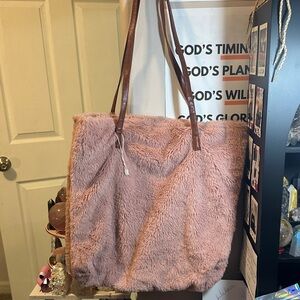 Urban Outfitters Blush Faux Fur Tote with Brown Straps